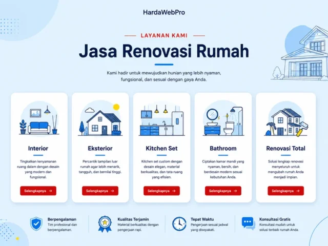 section layanan interior eksterior kitchen set pada desain web company profile renovasi rumah