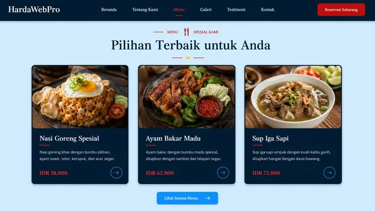 section menu digital pada desain website restaurant profesional dengan harga IDR section menu digital pada desain website restaurant profesional dengan harga IDR