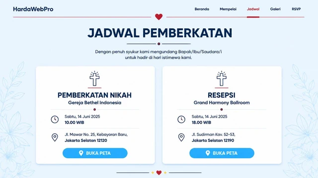 contoh section jadwal pemberkatan pada web undangan pernikahan tema agama Kristen contoh section jadwal pemberkatan pada web undangan pernikahan tema agama Kristen