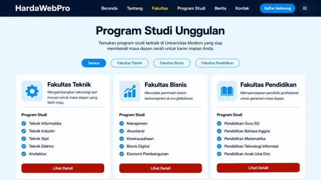 contoh section program studi pada website universitas tampilan desain modern