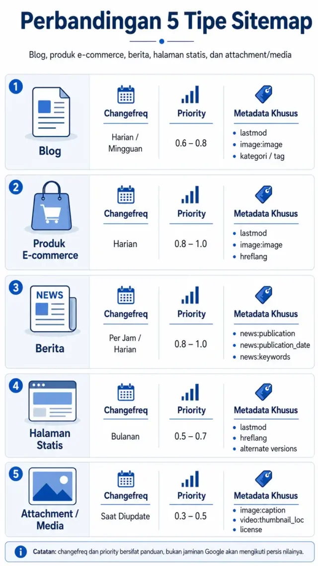 infografis perbedaan sitemap blog produk berita halaman statis dan attachment website