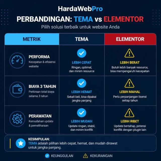 kartu skor perbandingan performa biaya perawatan tema vs elementor web compro kartu skor perbandingan performa biaya perawatan tema vs elementor web compro
