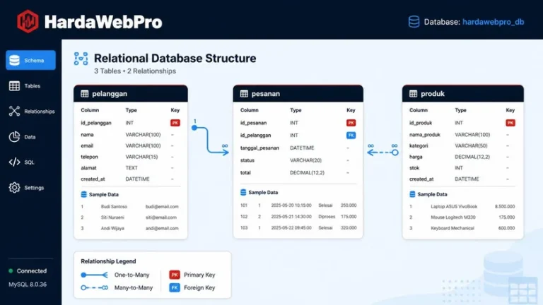 diagram struktur database relasional tabel kolom dan relasi antar data