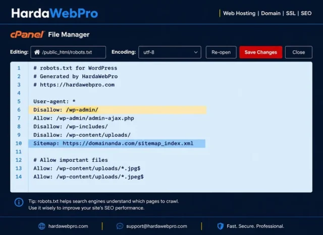 template robots.txt wordpress untuk SEO dan performa di file manager template robots.txt wordpress untuk SEO dan performa di file manager