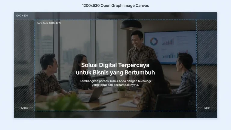 kanvas ukuran gambar open graph 1200x630 dengan safe zone untuk website perusahaan