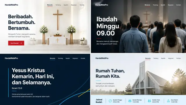 empat contoh layout hero section desain website gereja modern minimalis clean