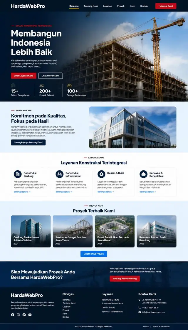 full page website company profile untuk keputusan wordpress vs laravel industri konstruksi