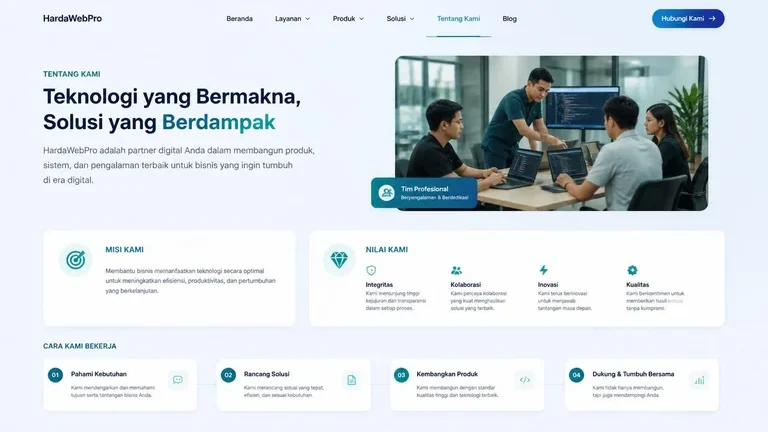 mockup website perusahaan menampilkan budaya kerja dan filosofi dari SOP